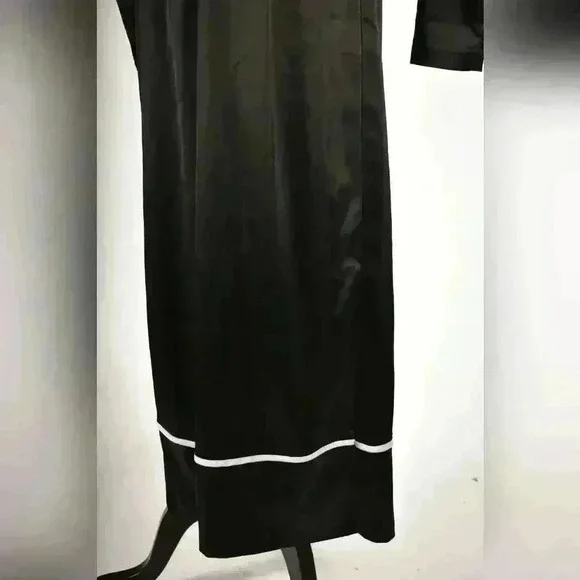 MISSGUIDED Black White Piped Poly Satin Pyjama Tie Wide Leg Jumpsuit 8US 12UK - Picture 7 of 11